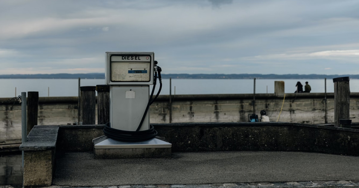 Marine fuel pump at a waterside dock, illustrating boat refuelling and fuel tracking.